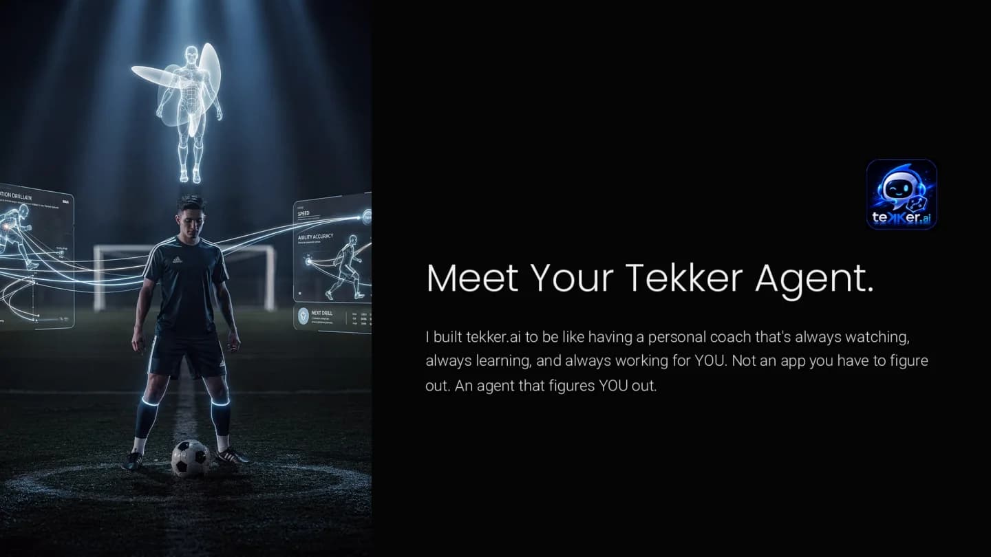Futuristic soccer player with Tekker agent overlays